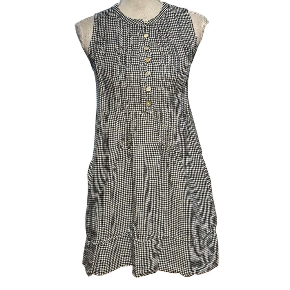 Quince Sleeveless Gingham Swing Dress 100% Linen - Picture 3 of 7
